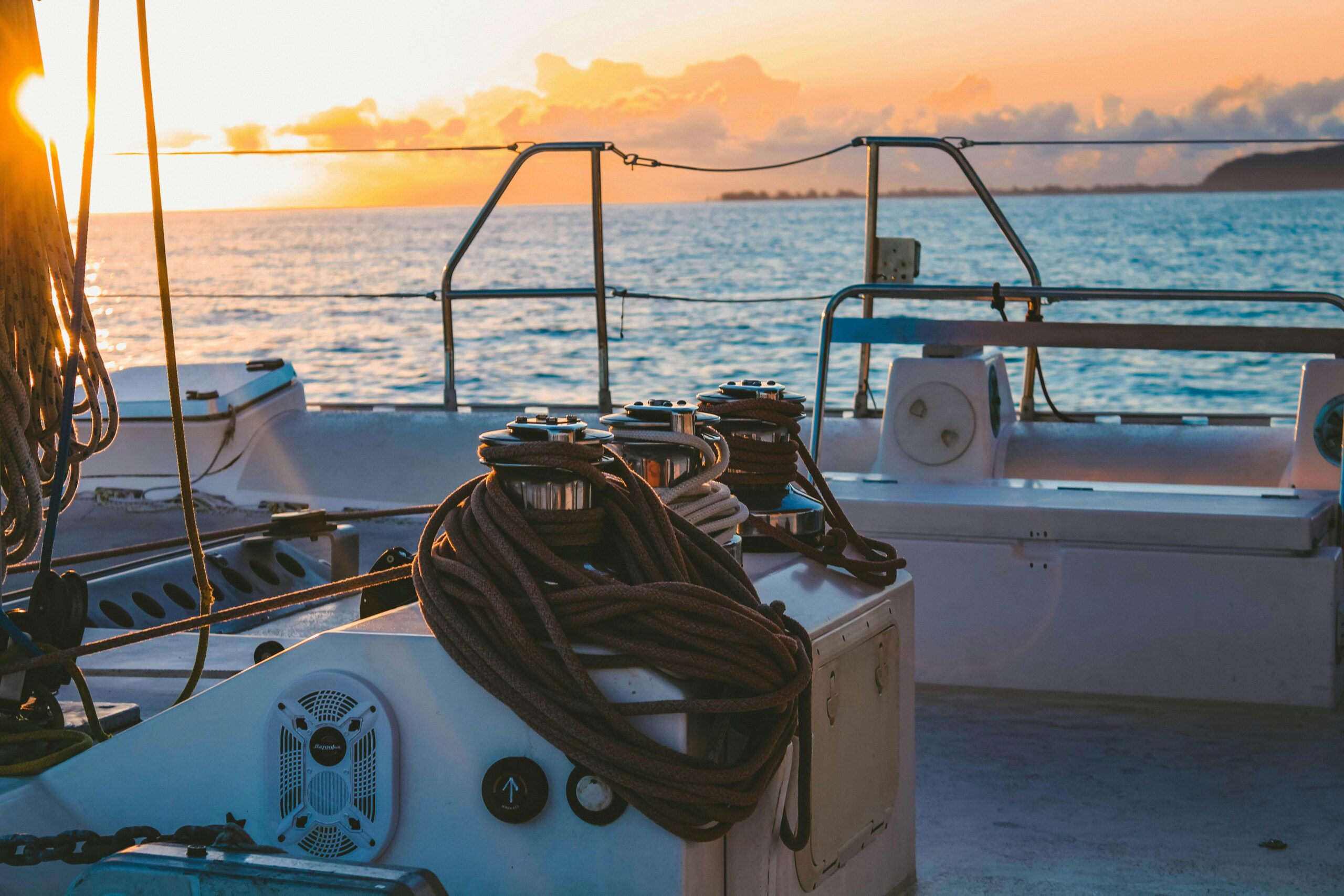 yacht refitting, boat on sunset waters